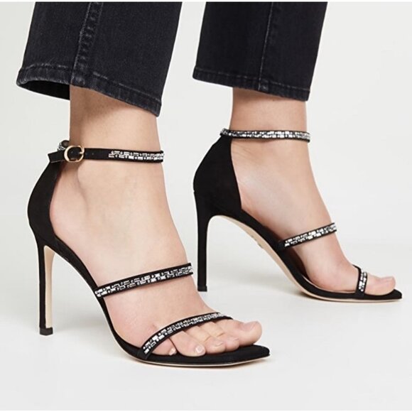 Stuart Weitzman Sabrine Crystal Embellished Heeled Sandals - Picture 1 of 11